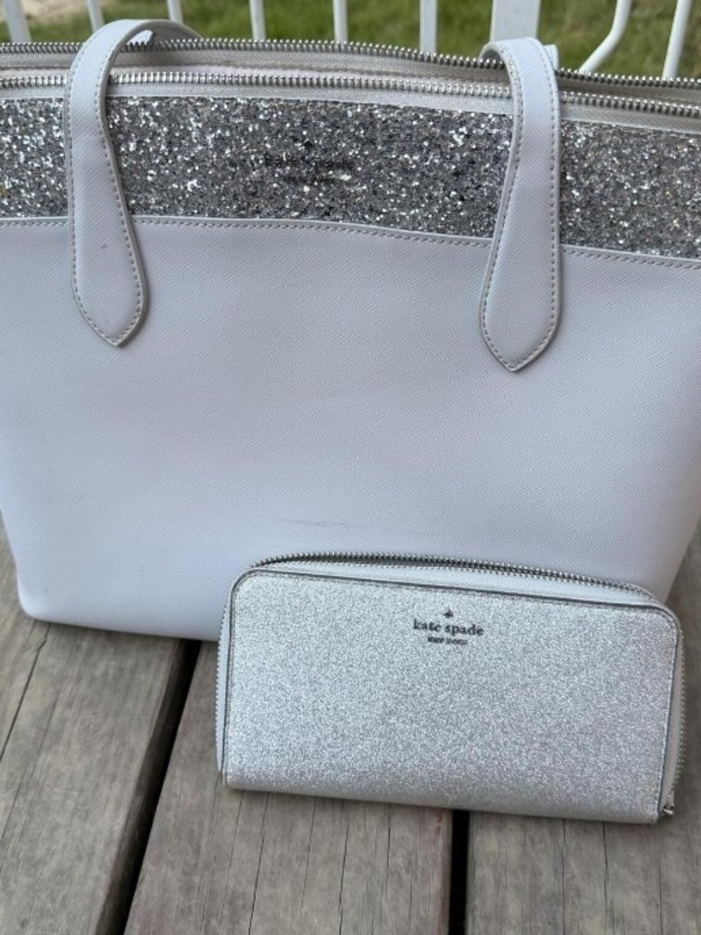 kate spade Silver Glitter Wallet and Tote Set